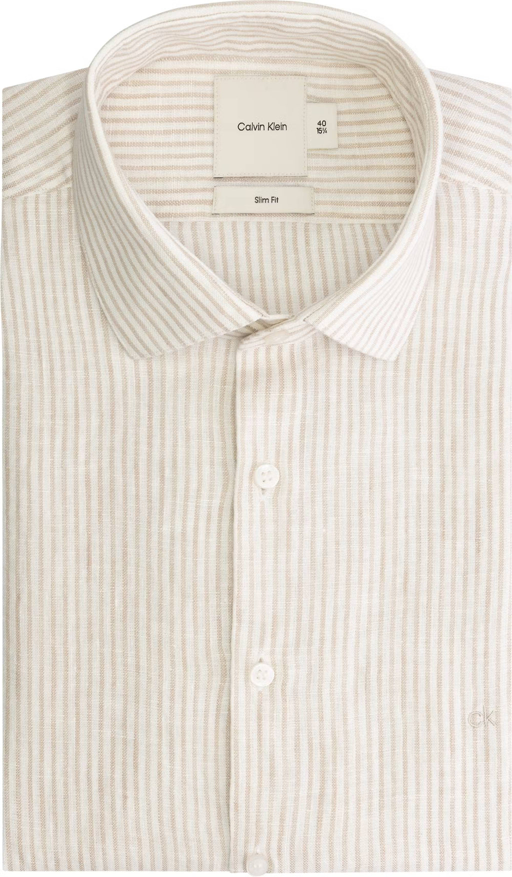 Calvin Klein LINEN STRIPE SLIM SHIRT Stony beige - ace - Supermen.dk