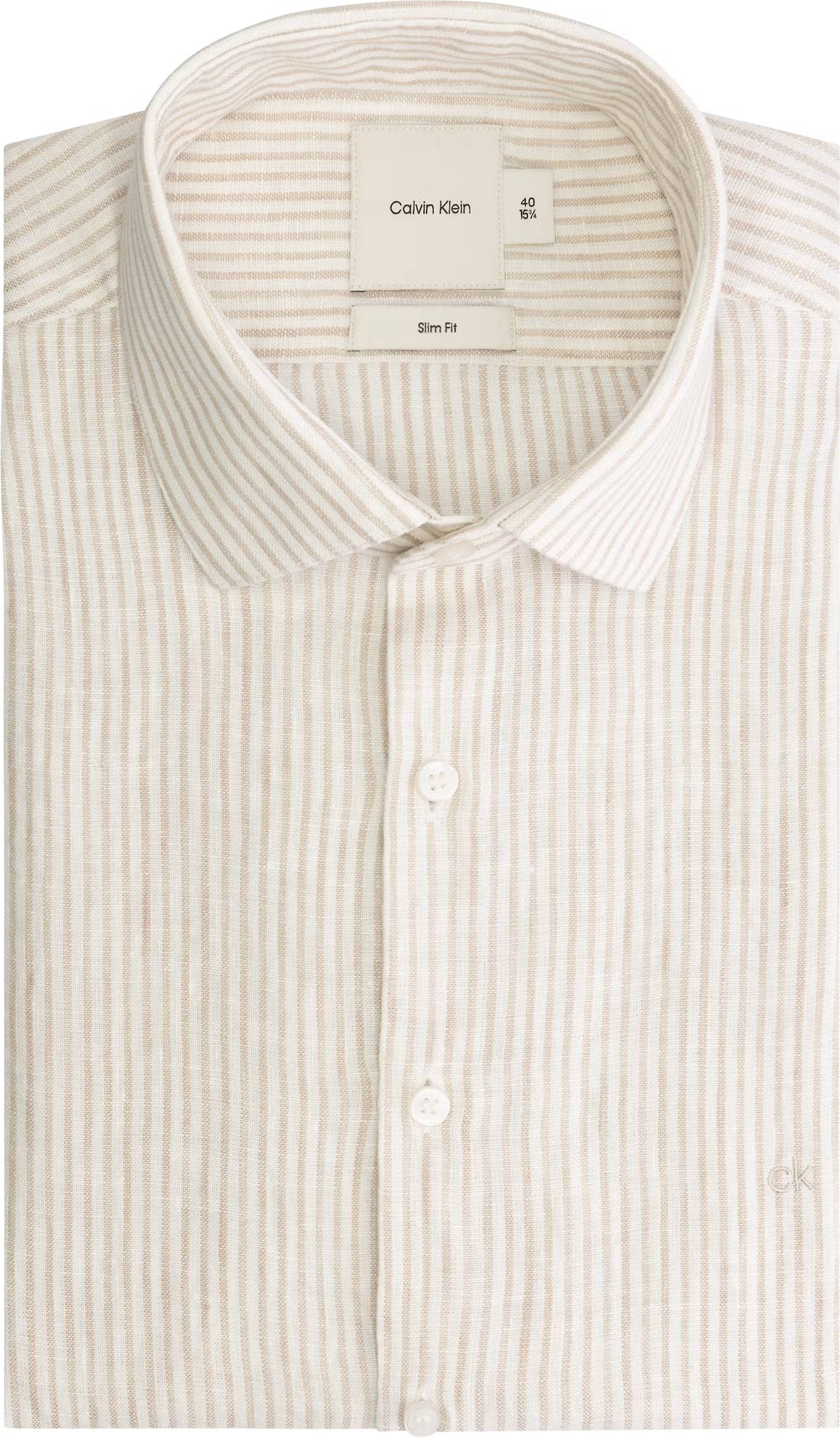 Calvin Klein LINEN STRIPE SLIM SHIRT Stony beige - ace - Supermen.dk