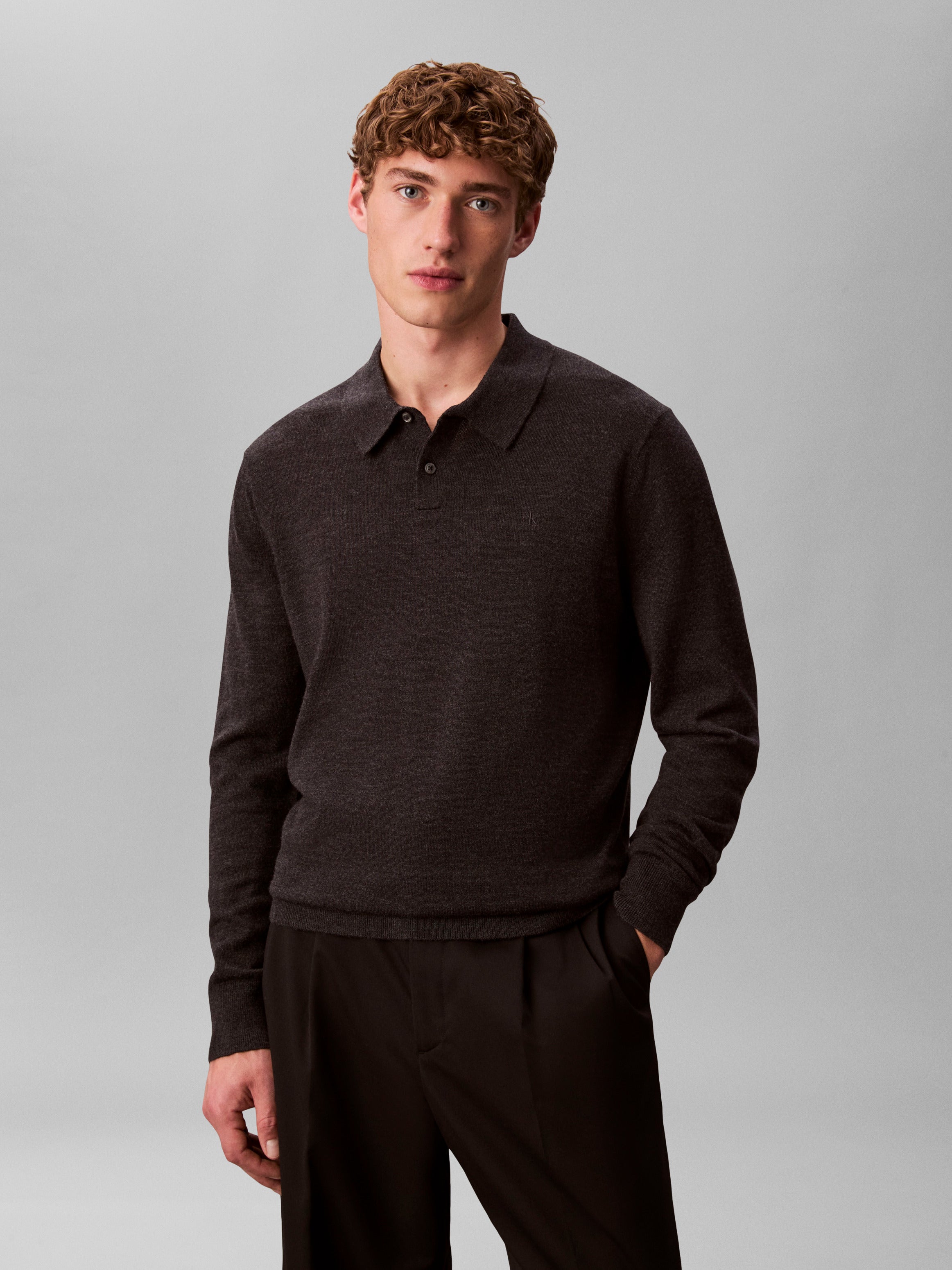 Calvin Klein LS 100% MERINO POLO - Supermen.dk