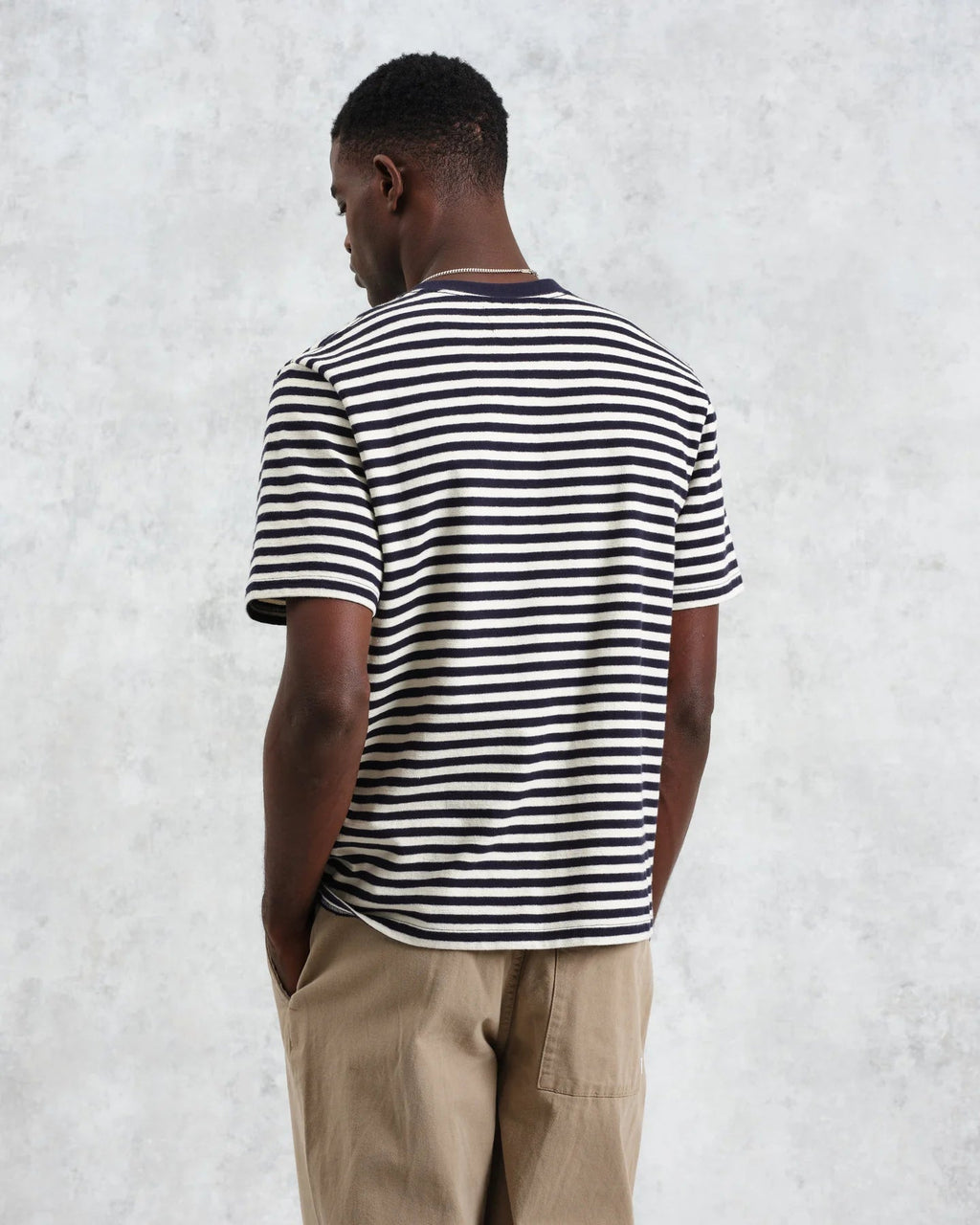Dean - Navy/Ecru Striped Textured Organic Cotton T-Shirt - Supermen.dk