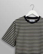Dean - Navy/Ecru Striped Textured Organic Cotton T-Shirt - Supermen.dk