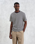 Dean - Navy/Ecru Striped Textured Organic Cotton T-Shirt - Supermen.dk