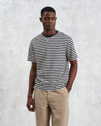 Dean - Navy/Ecru Striped Textured Organic Cotton T-Shirt - Supermen.dk