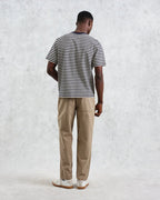 Dean - Navy/Ecru Striped Textured Organic Cotton T-Shirt - Supermen.dk