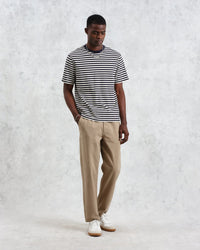 Dean - Navy/Ecru Striped Textured Organic Cotton T-Shirt - Supermen.dk