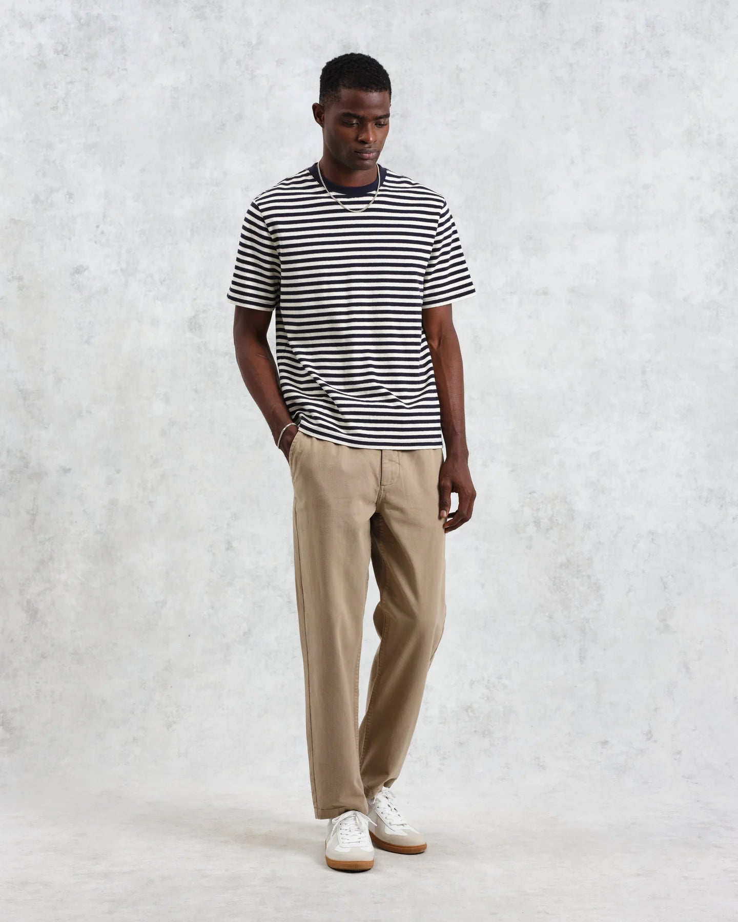 Dean - Navy/Ecru Striped Textured Organic Cotton T-Shirt - Supermen.dk
