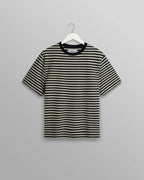 Dean - Navy/Ecru Striped Textured Organic Cotton T-Shirt - Supermen.dk
