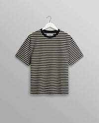 Dean - Navy/Ecru Striped Textured Organic Cotton T-Shirt - Supermen.dk