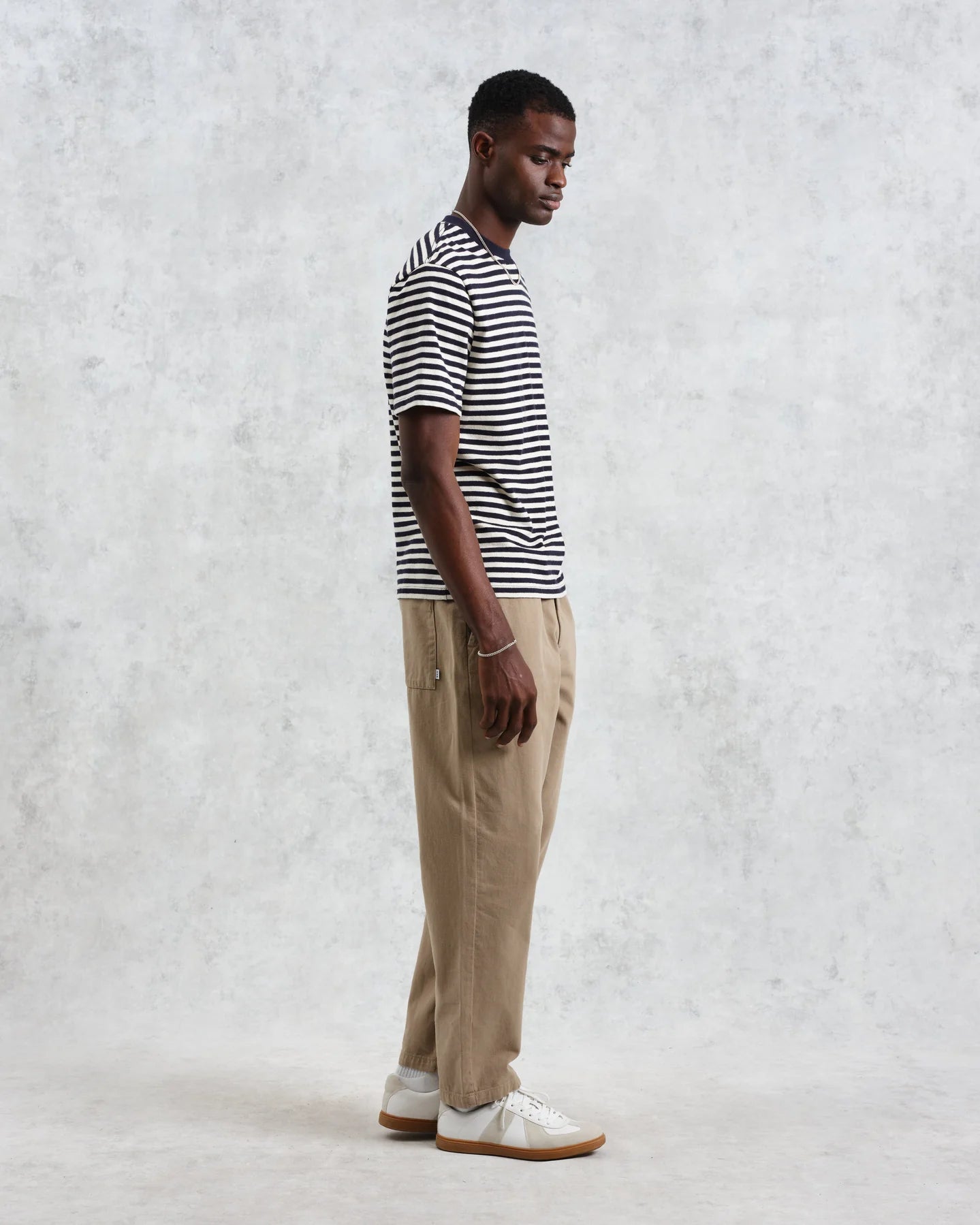 Dean - Navy/Ecru Striped Textured Organic Cotton T-Shirt - Supermen.dk