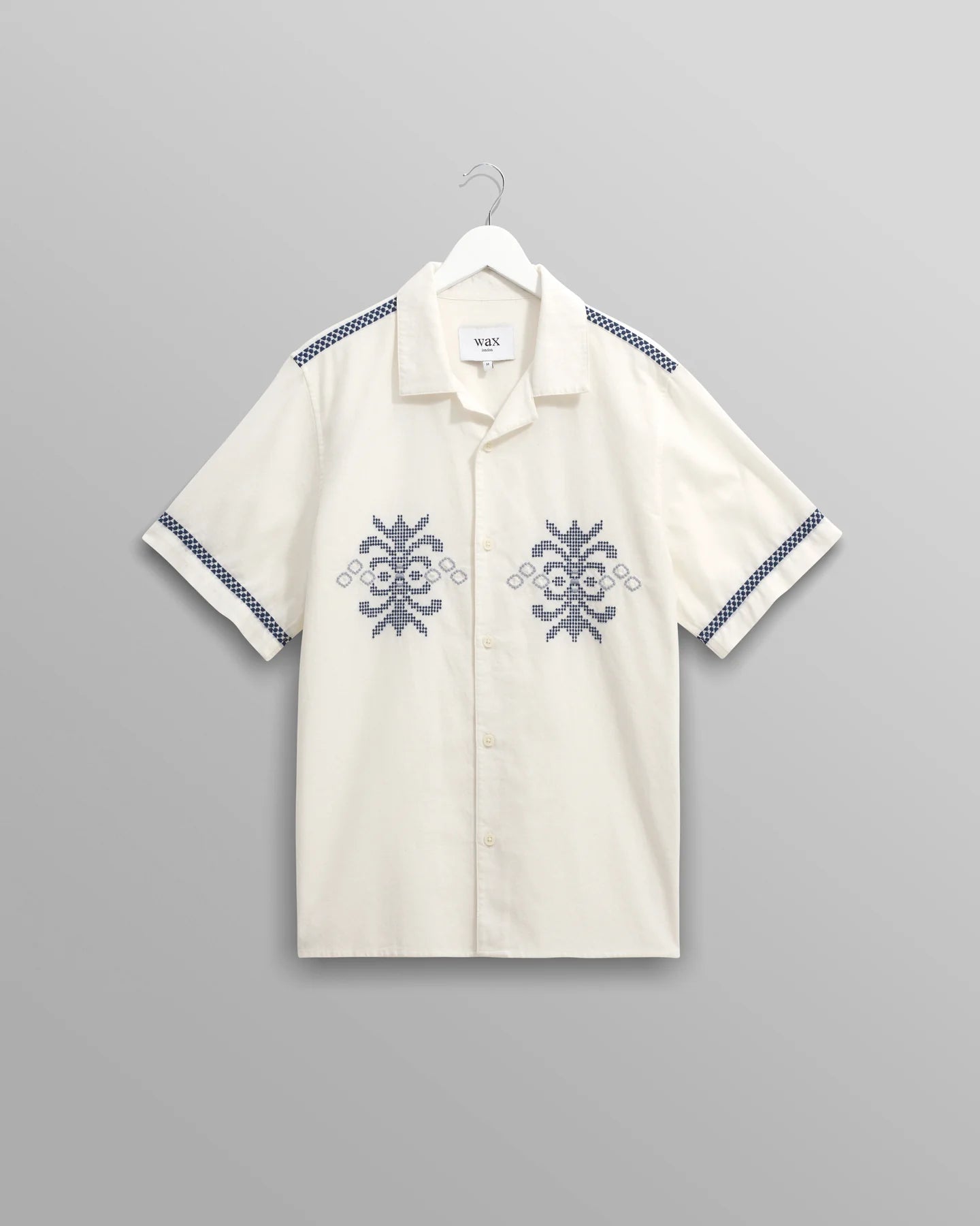 Didcot - Ecru Motif Embroidered Short - Sleeve Shirt - Supermen.dk