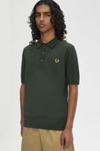 Fred Perry Cotton Knitted Shirt Court Green - Supermen.dk