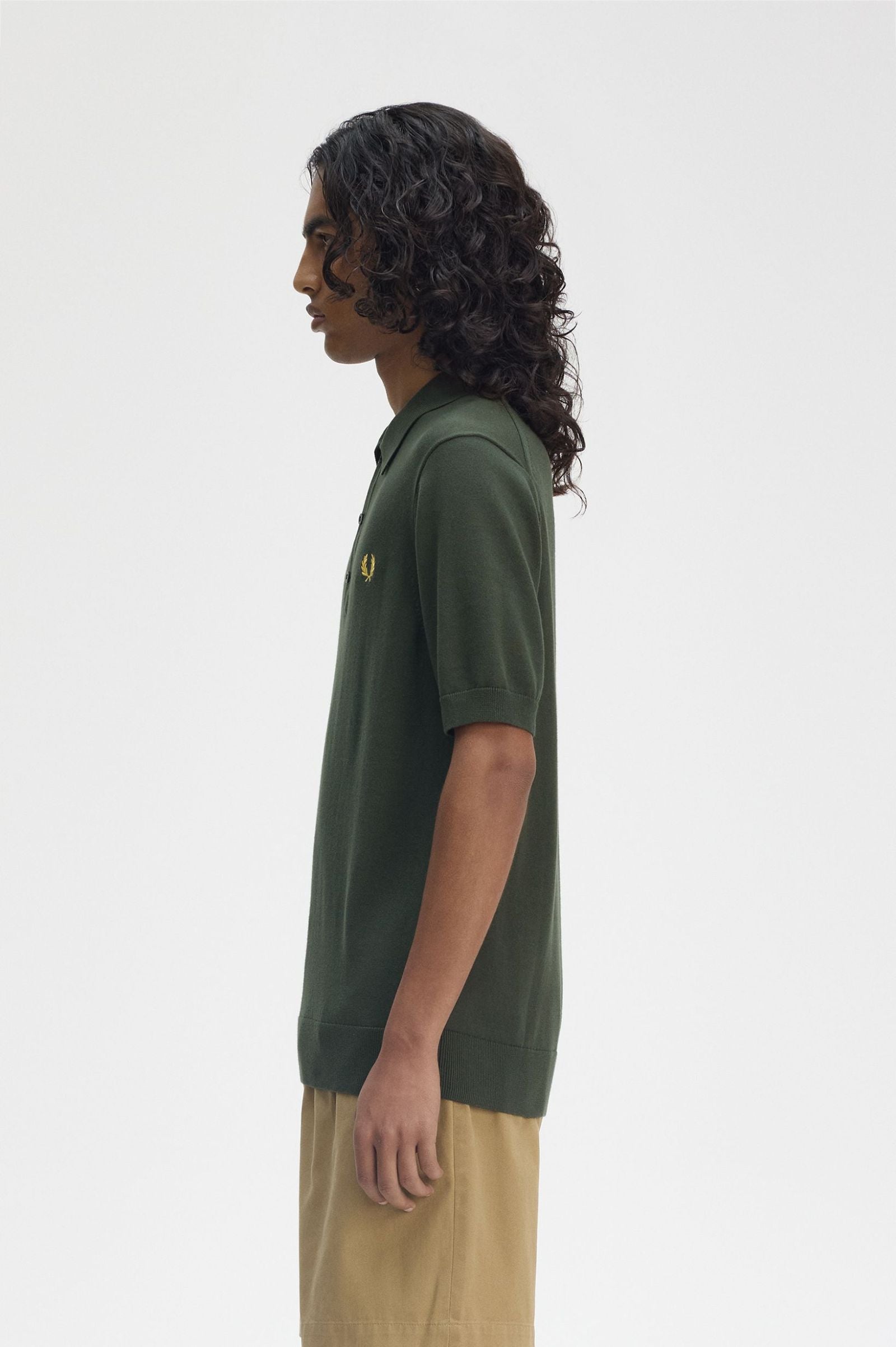 Fred Perry Cotton Knitted Shirt Court Green - Supermen.dk