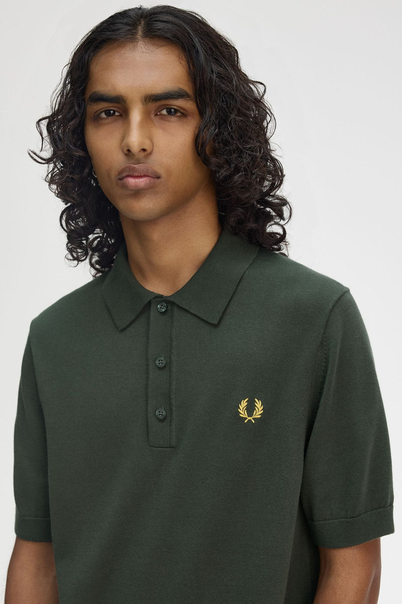 Fred Perry Cotton Knitted Shirt Court Green - Supermen.dk