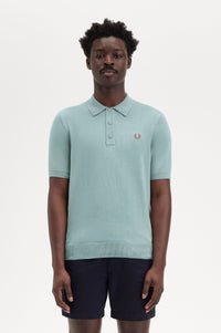 Fred Perry Cotton Knitted Shirt Silverblue - Supermen.dk