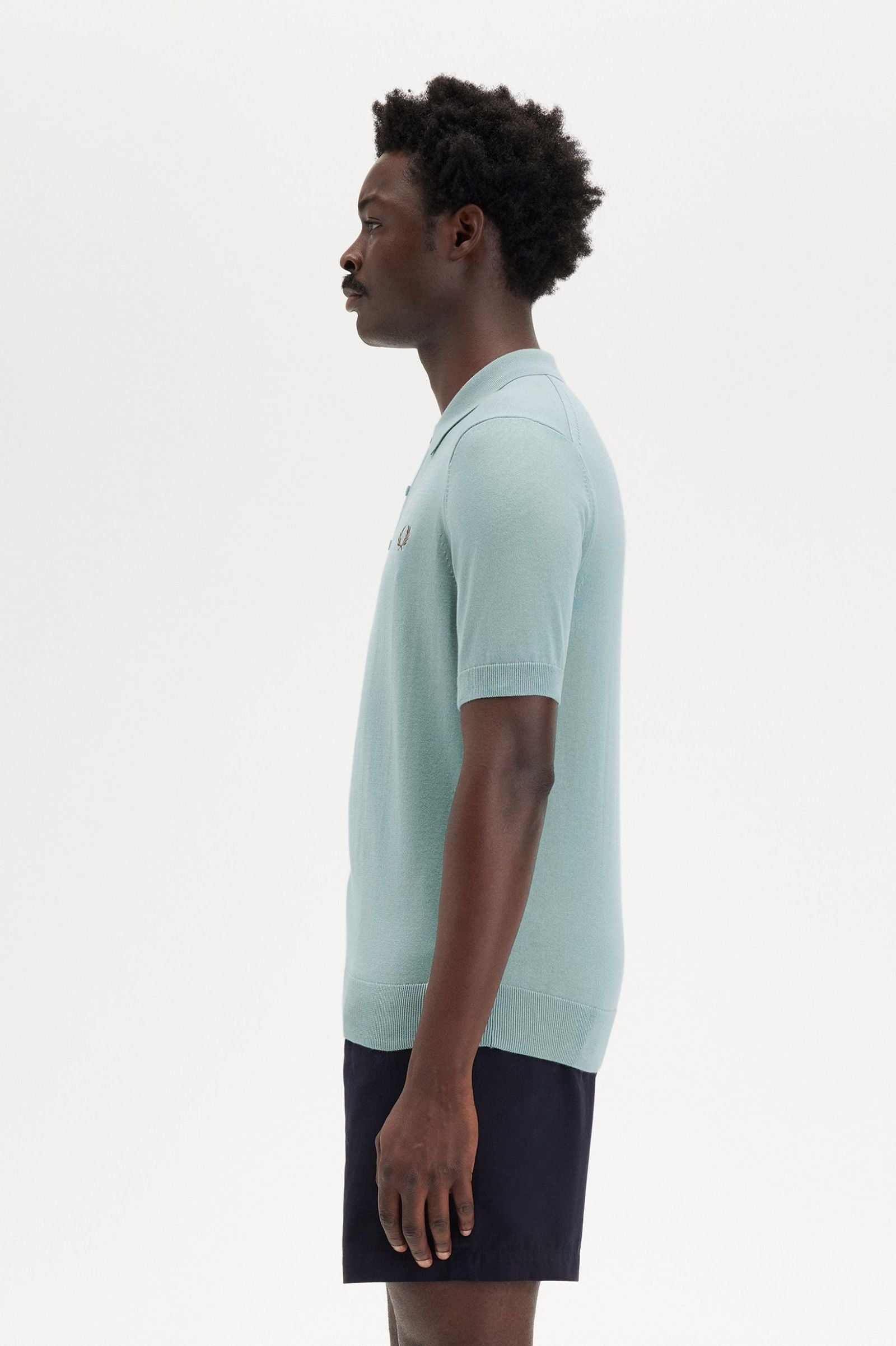 Fred Perry Cotton Knitted Shirt Silverblue - Supermen.dk