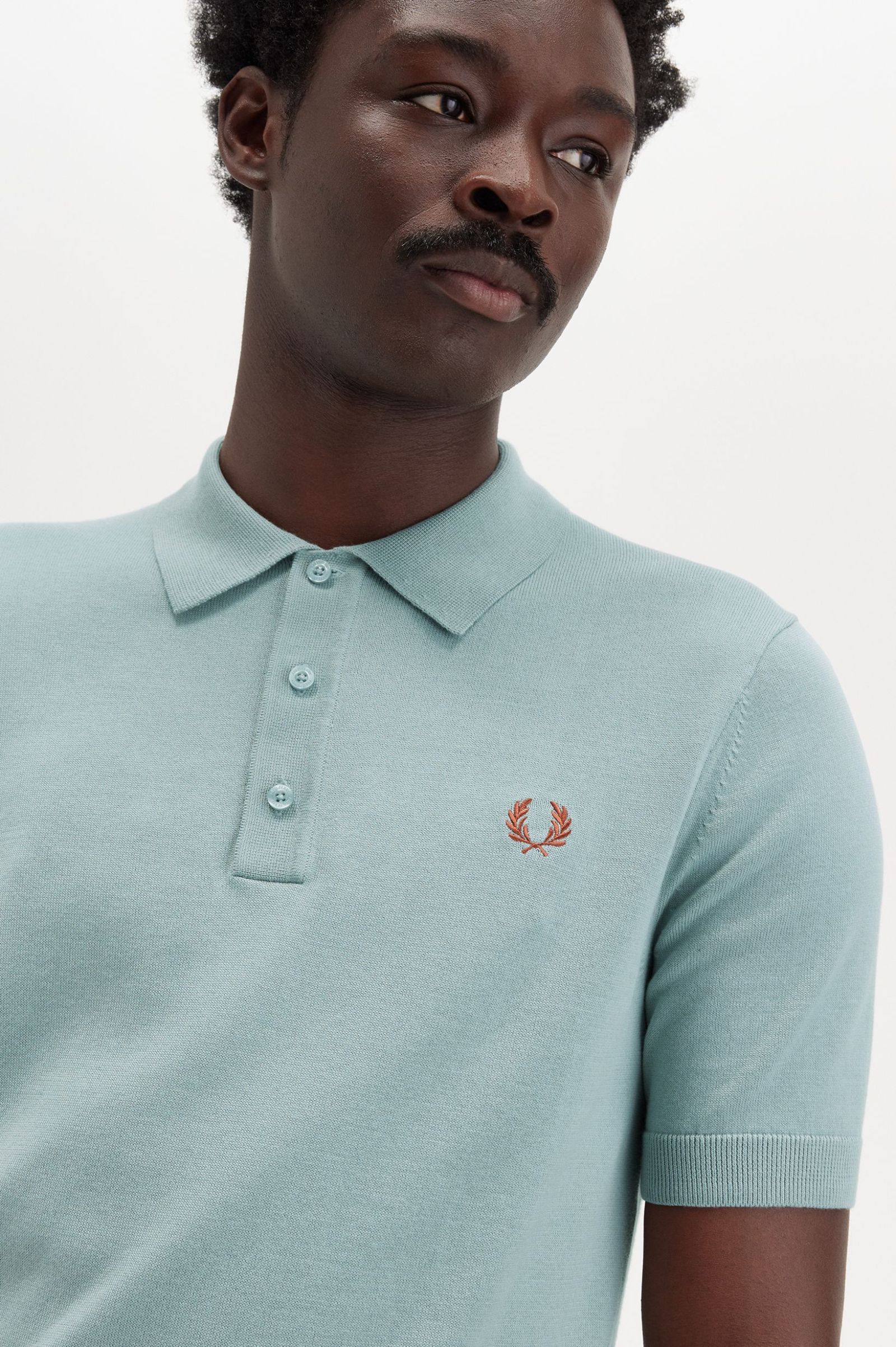 Fred Perry Cotton Knitted Shirt Silverblue - Supermen.dk