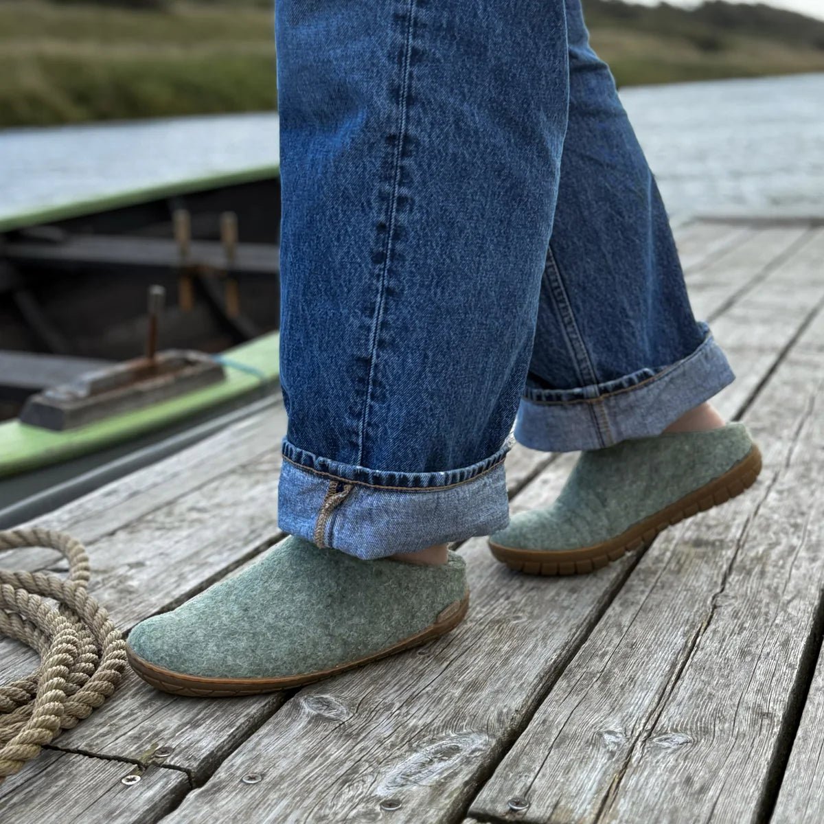Glerups Tøffel/Slip-on med naturgummisål – Moss