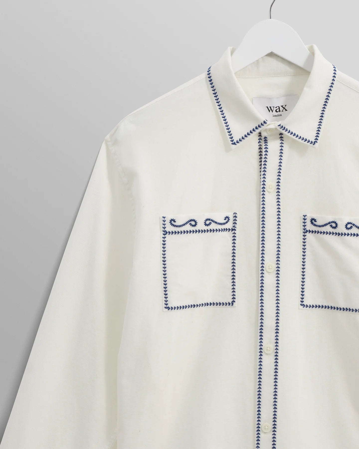 Haven - Ecru And Blue Embroidered Shirt - Supermen.dk