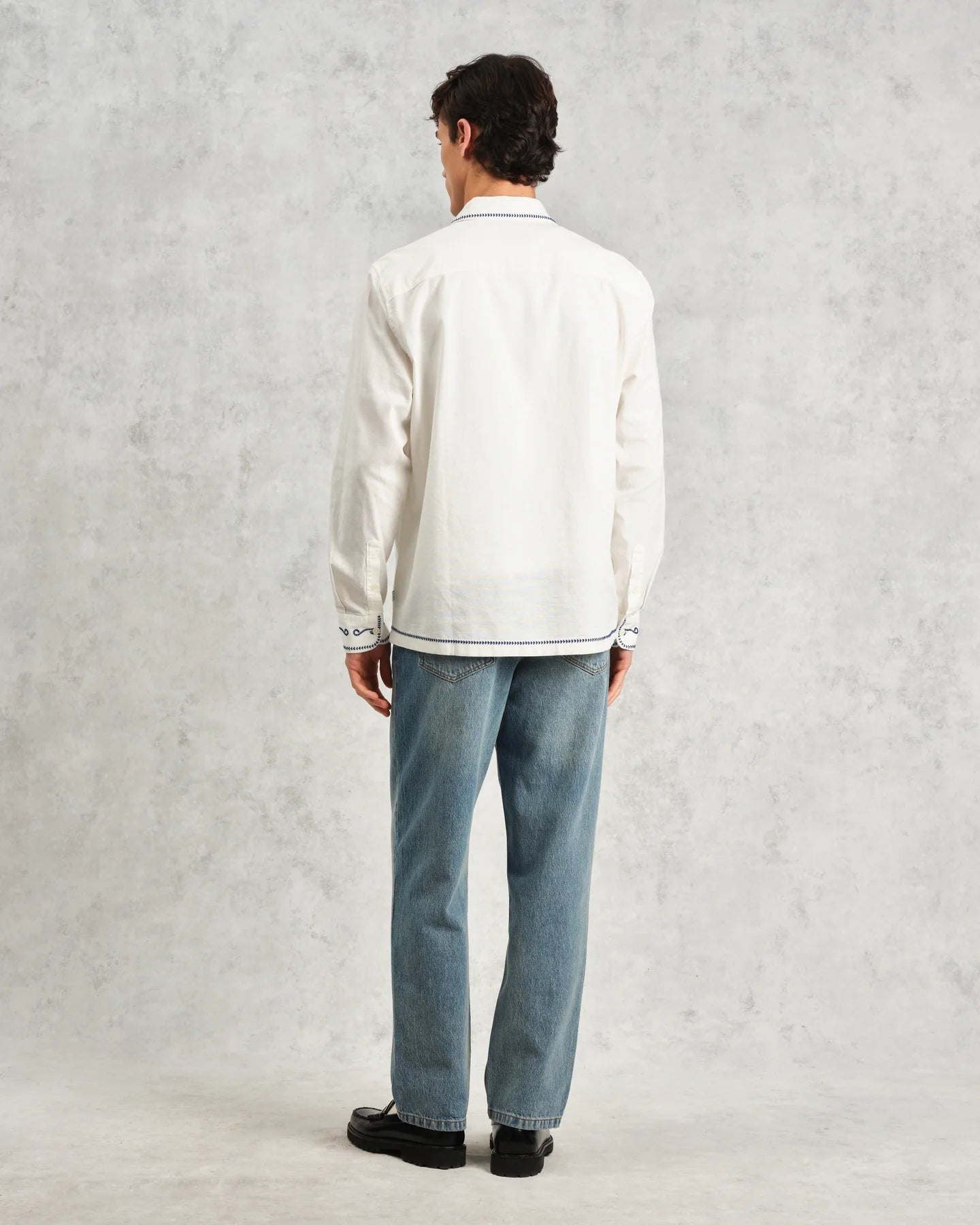 Haven - Ecru And Blue Embroidered Shirt - Supermen.dk