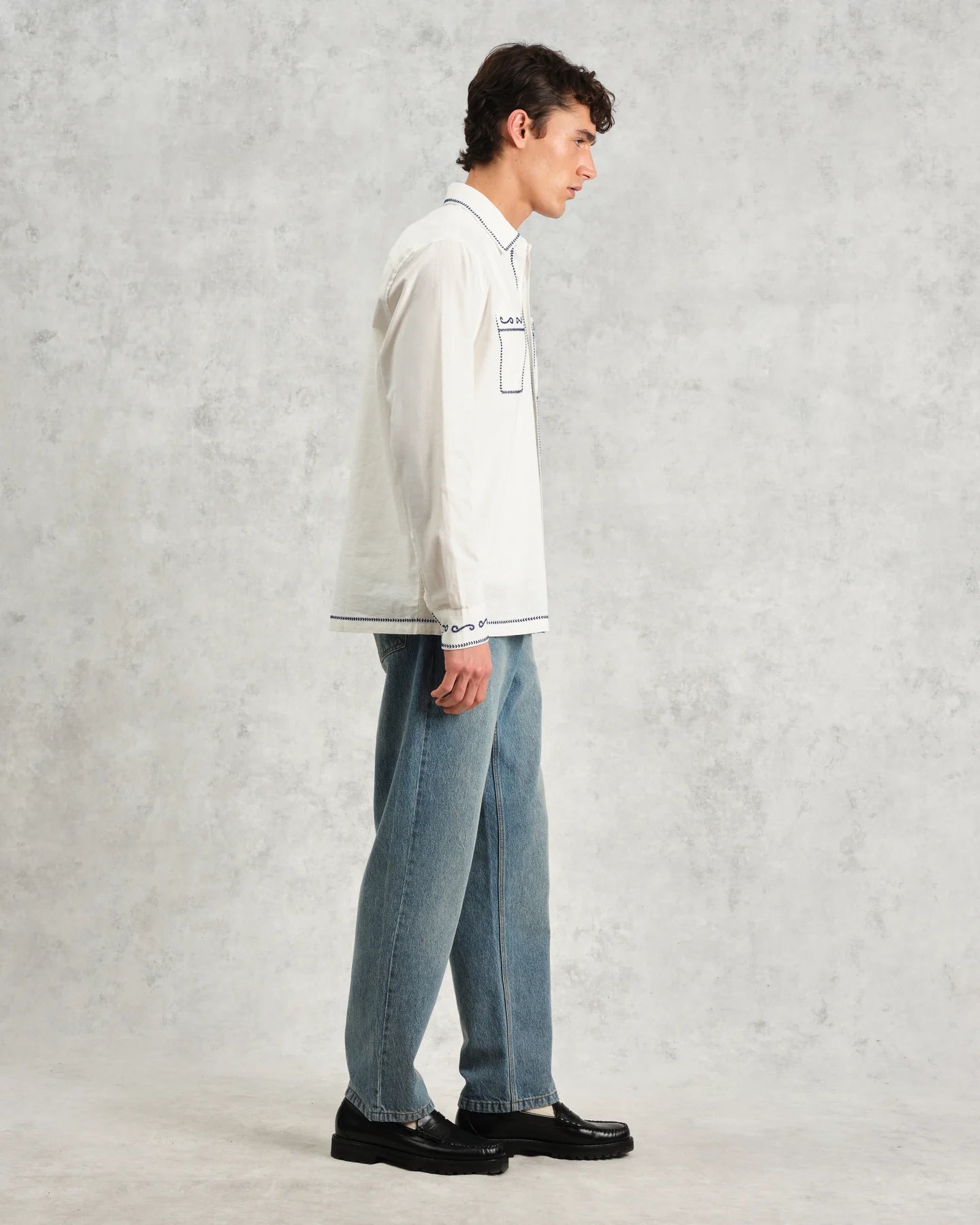 Haven - Ecru And Blue Embroidered Shirt - Supermen.dk