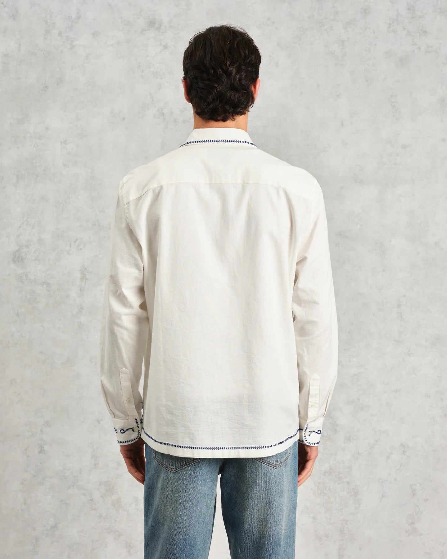 Haven - Ecru And Blue Embroidered Shirt - Supermen.dk