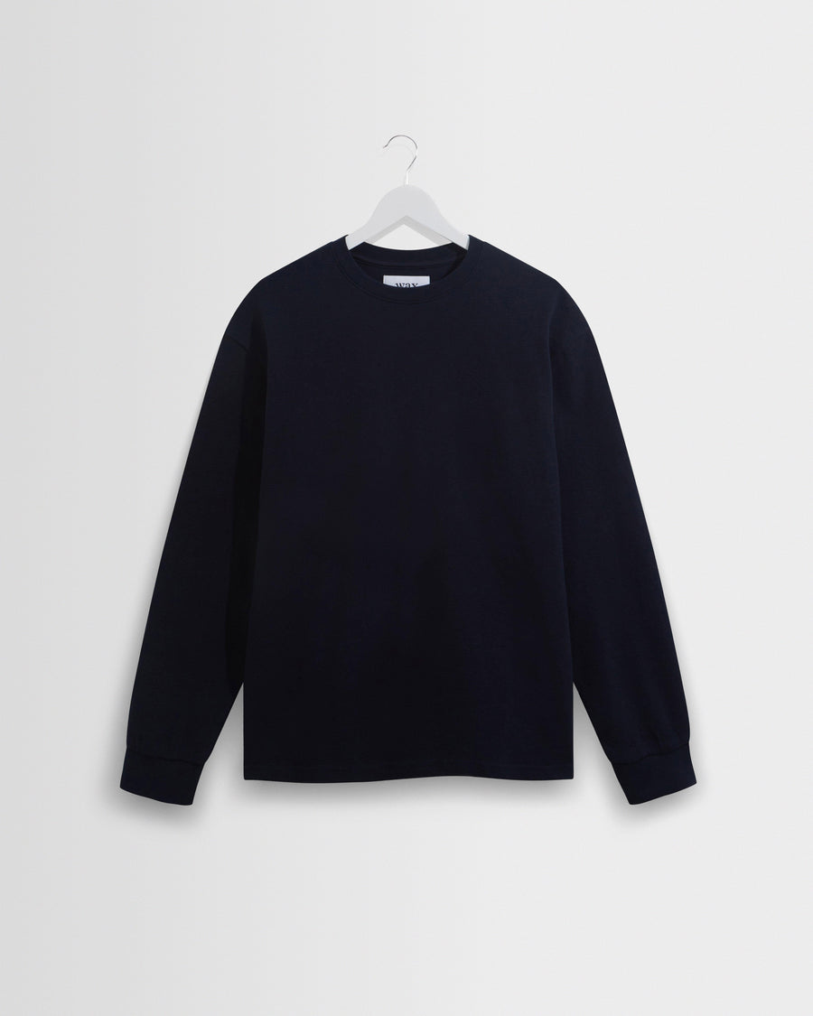 Wax London Hayden langærmet T-shirt med struktur i navy – produktbillede