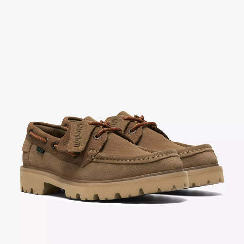 Nærbillede af de klassiske lædersnørebånd på Clarks Cleyhill Boat sejlersko – supermen.dk