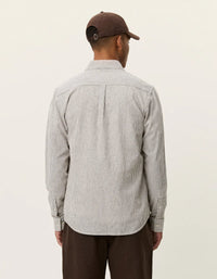 Les Deux Konrad Stripe Cotton Linen Shirt Teak Brown - Supermen.dk