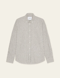 Les Deux Konrad Stripe Cotton Linen Shirt Teak Brown - Supermen.dk