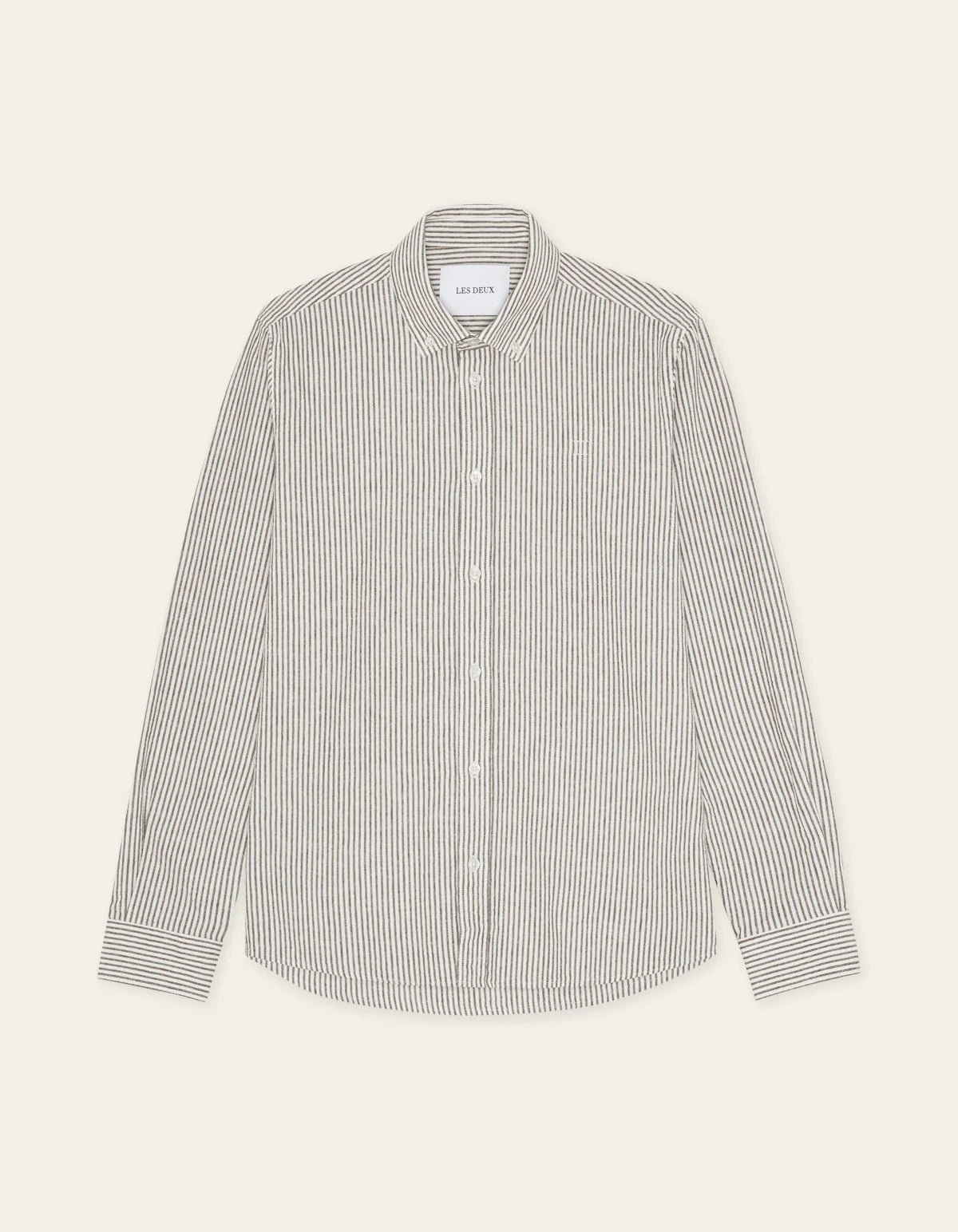 Les Deux Konrad Stripe Cotton Linen Shirt Teak Brown - Supermen.dk