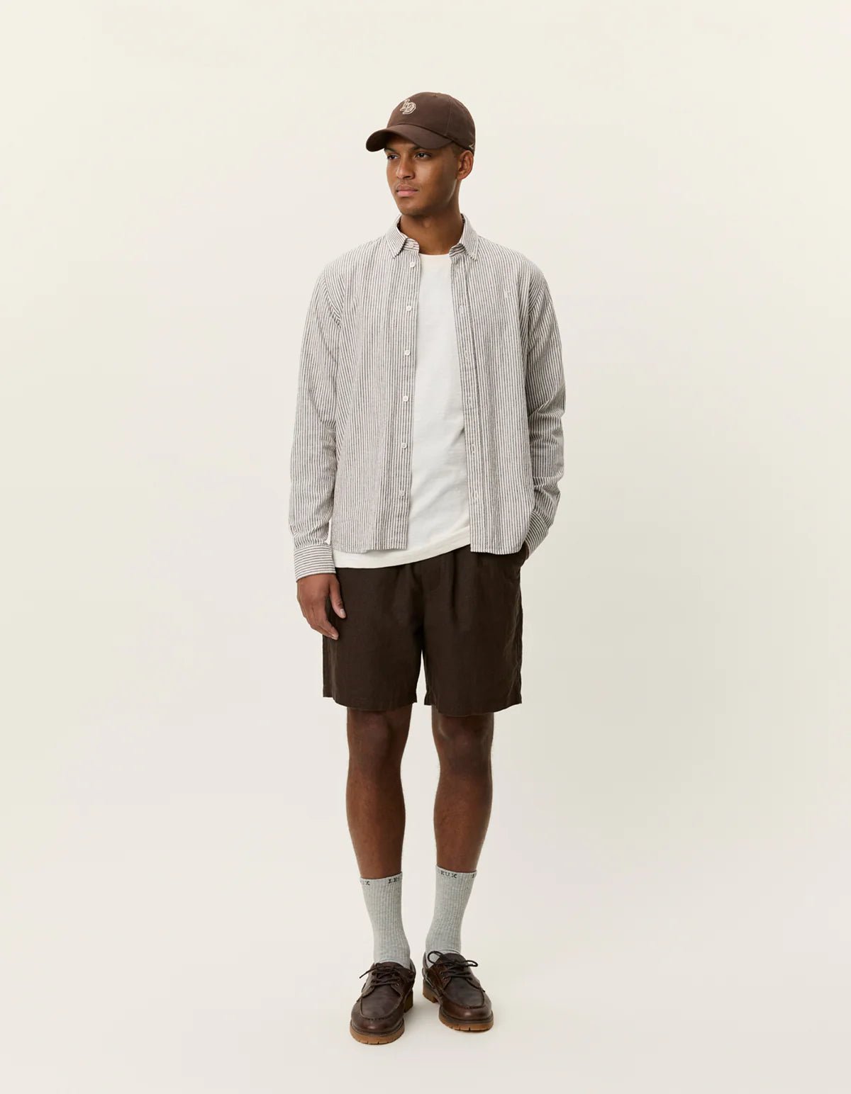 Les Deux Konrad Stripe Cotton Linen Shirt Teak Brown - Supermen.dk