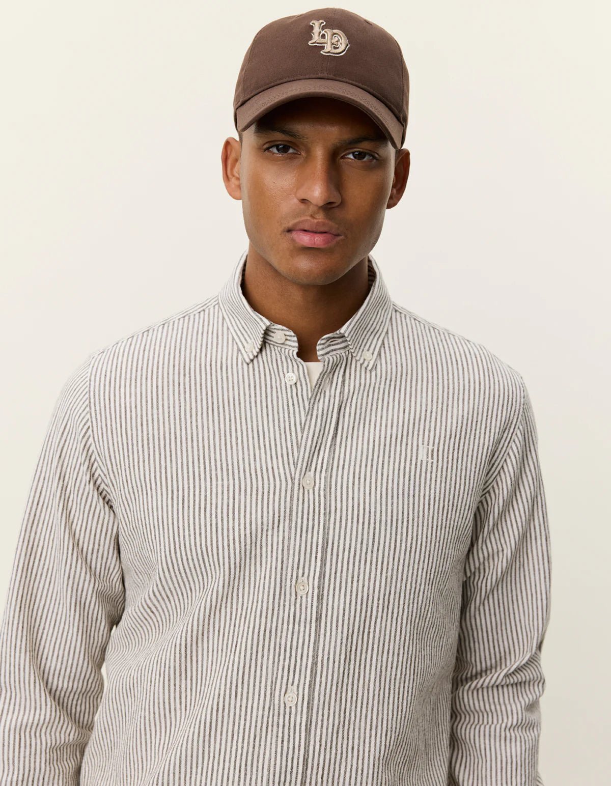 Les Deux Konrad Stripe Cotton Linen Shirt Teak Brown - Supermen.dk
