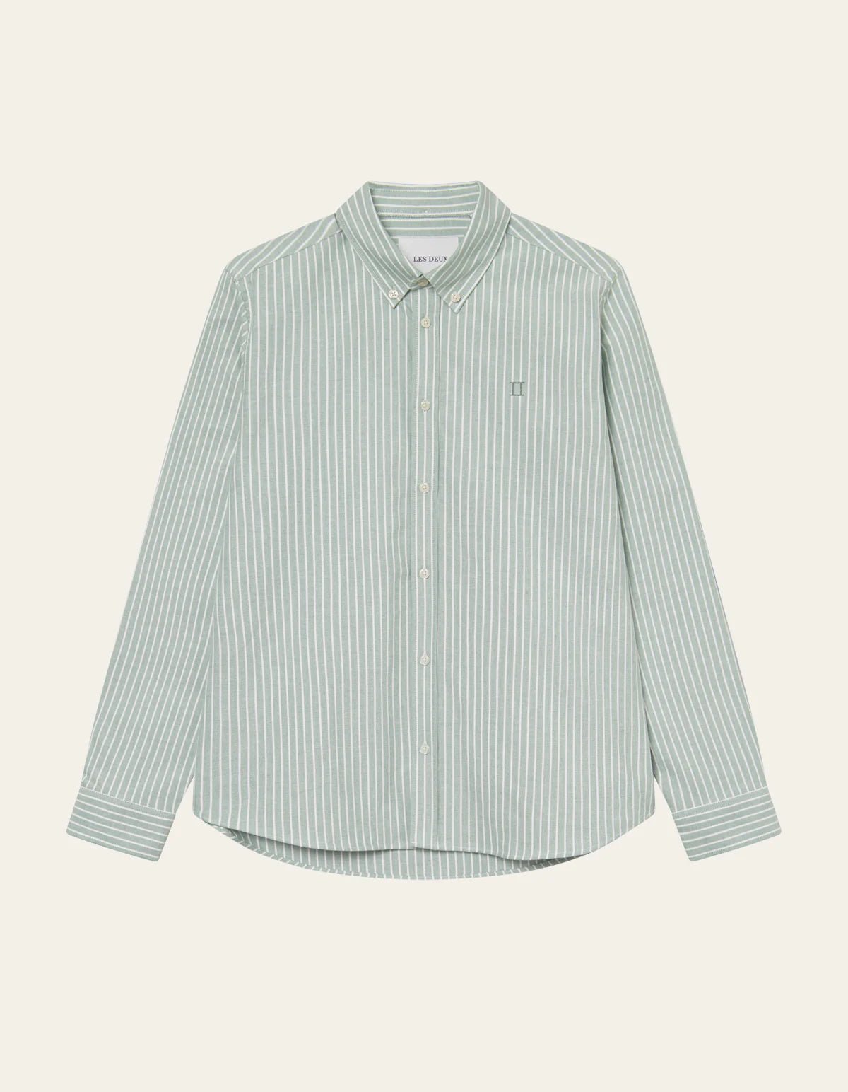 Les Deux Konrad Striped Oxford Shirt Green - Supermen.dk