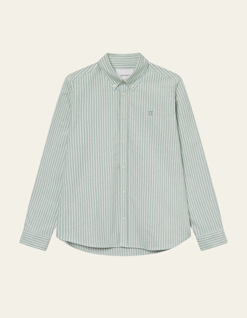 Les Deux Konrad Striped Oxford Shirt Green - Supermen.dk