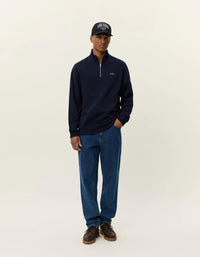 Les Deux Patch Half - Zip Sweatshirt Dark Navy - Supermen.dk