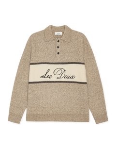 Les Deux Signature melange strikpolo i Dark Sand melange med logostribe – produktbillede forfra