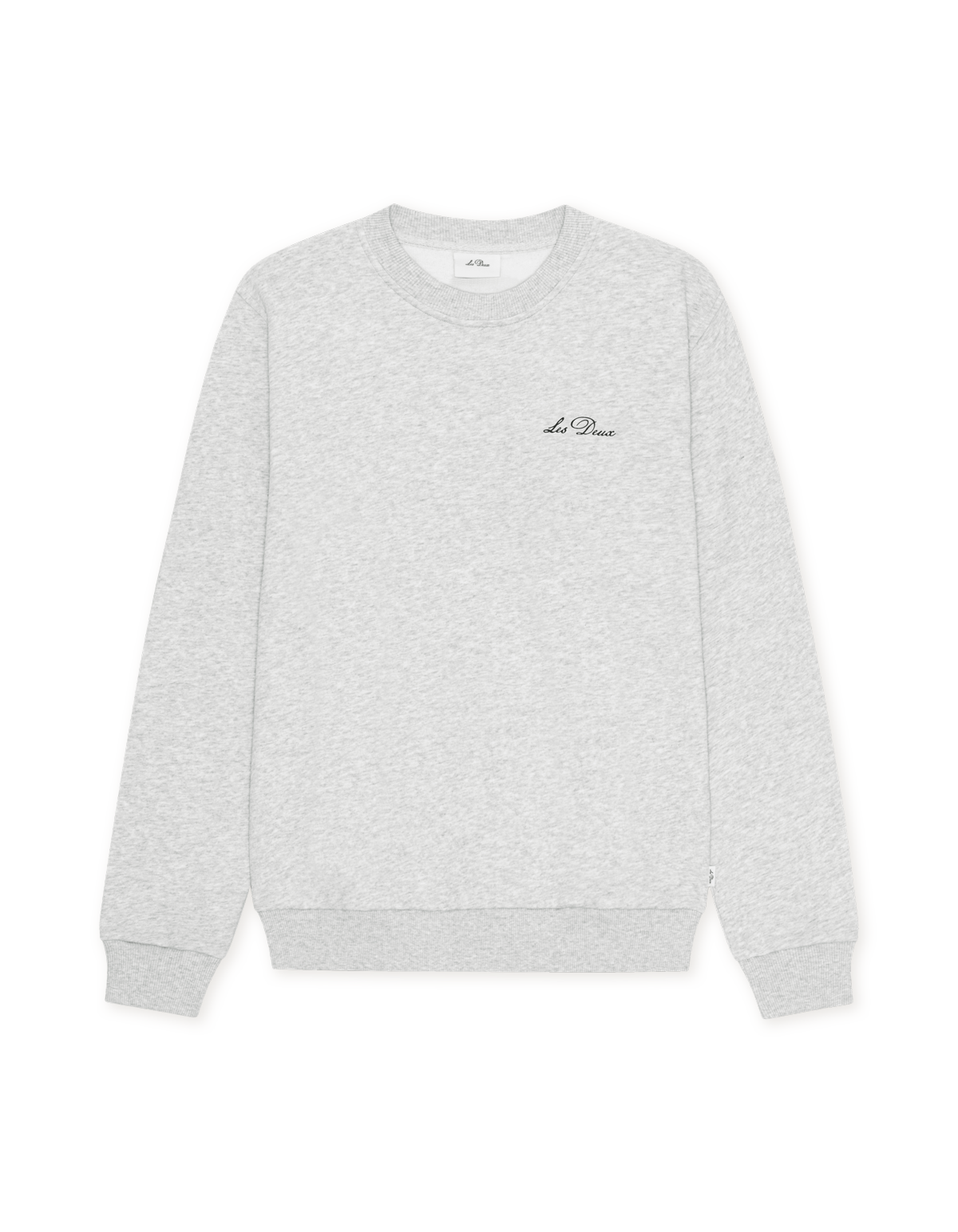Les Deux Signature print sweatshirt i Snow Melange lysegrå – produktbillede forfra