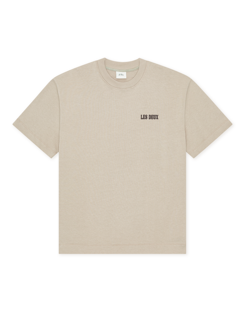 Les Deux Woods heavyweight T-shirt i Light Sand med rygprint – produktbillede forfra