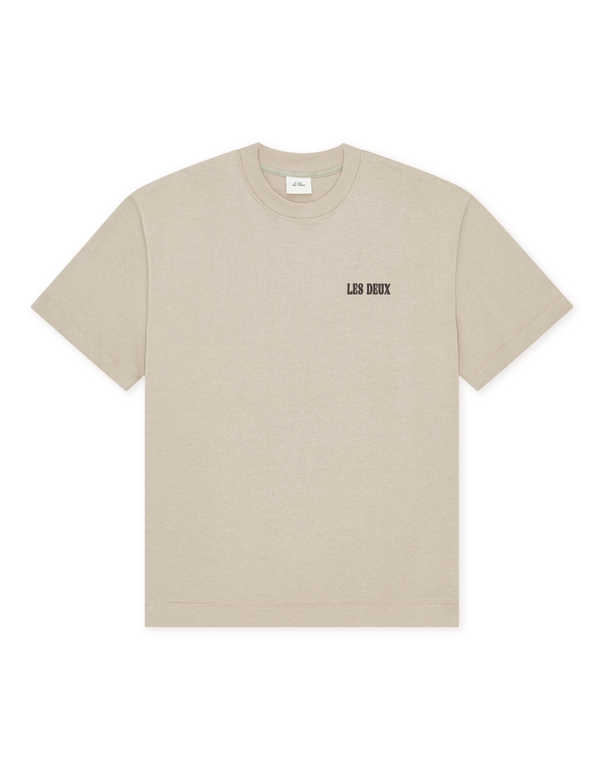 Les Deux Woods heavyweight T-shirt i Light Sand med rygprint – produktbillede forfra