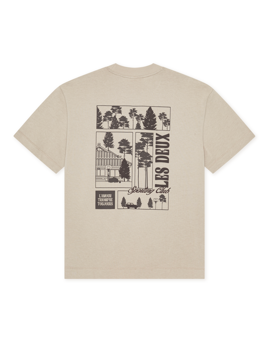 Les Deux Woods heavyweight T-shirt i Light Sand med rygprint – produktbillede bagfra