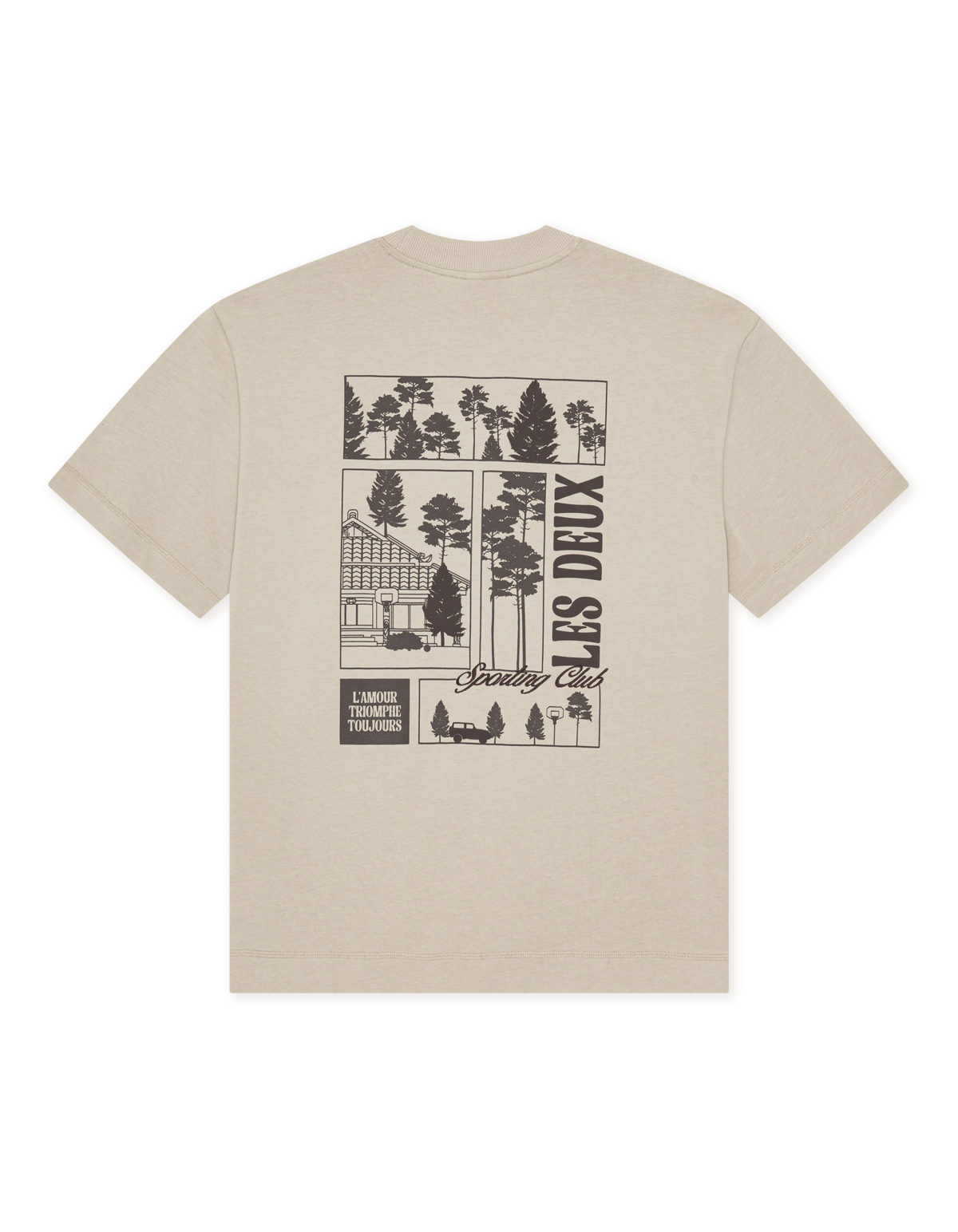 Les Deux Woods heavyweight T-shirt i Light Sand med rygprint – produktbillede bagfra