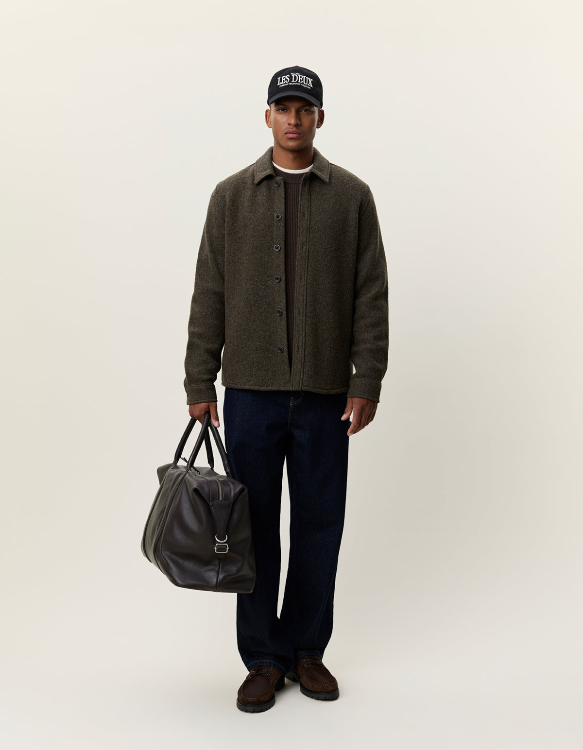 Les Deux Wool Boucle Overshirt - DUFFEL BAG GREEN