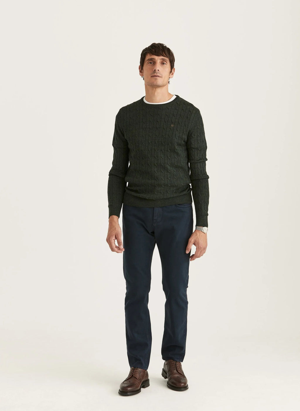 Morris Merino Cable Oneck Olive - Supermen.dk
