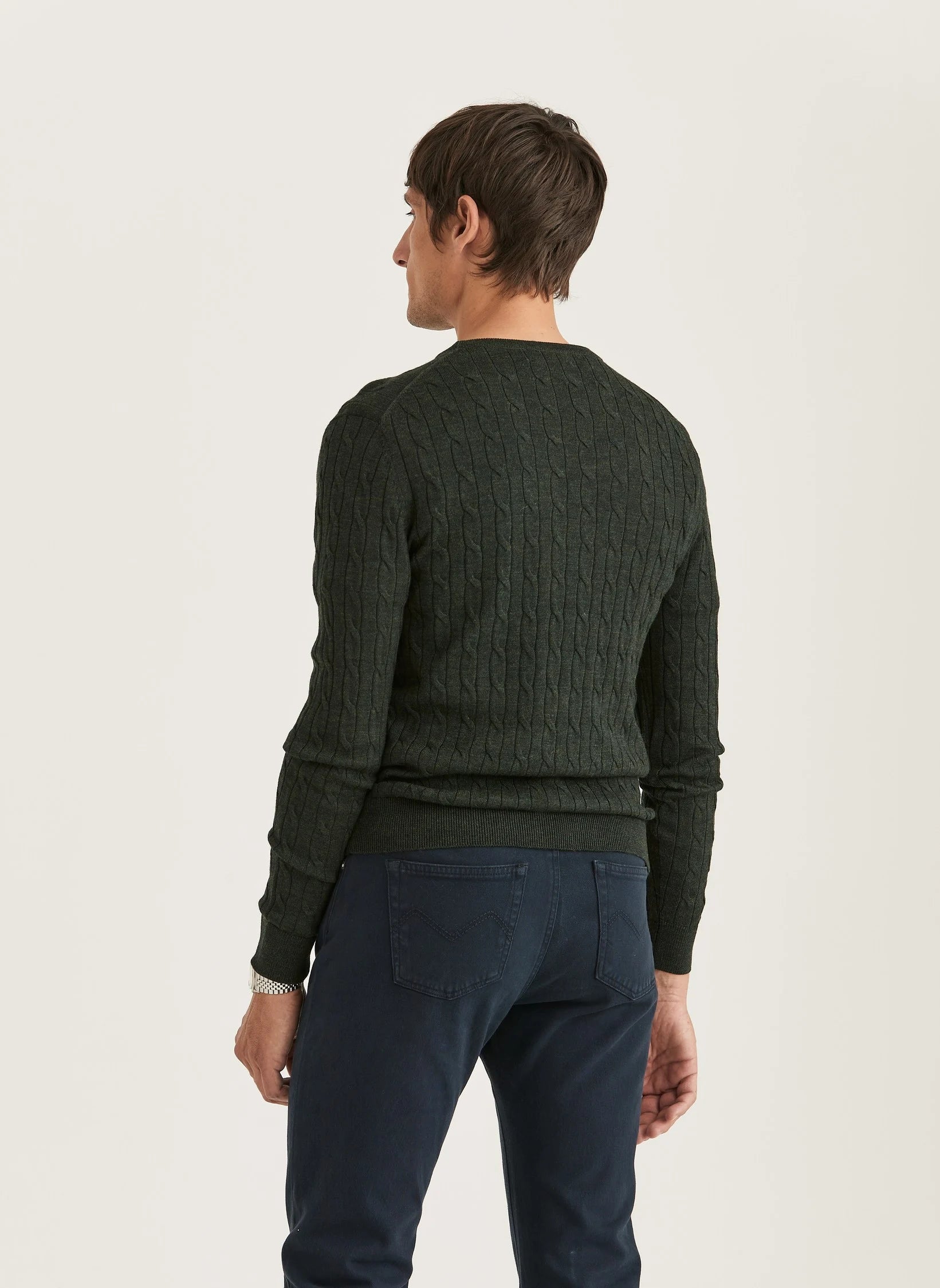 Morris Merino Cable Oneck Olive - Supermen.dk