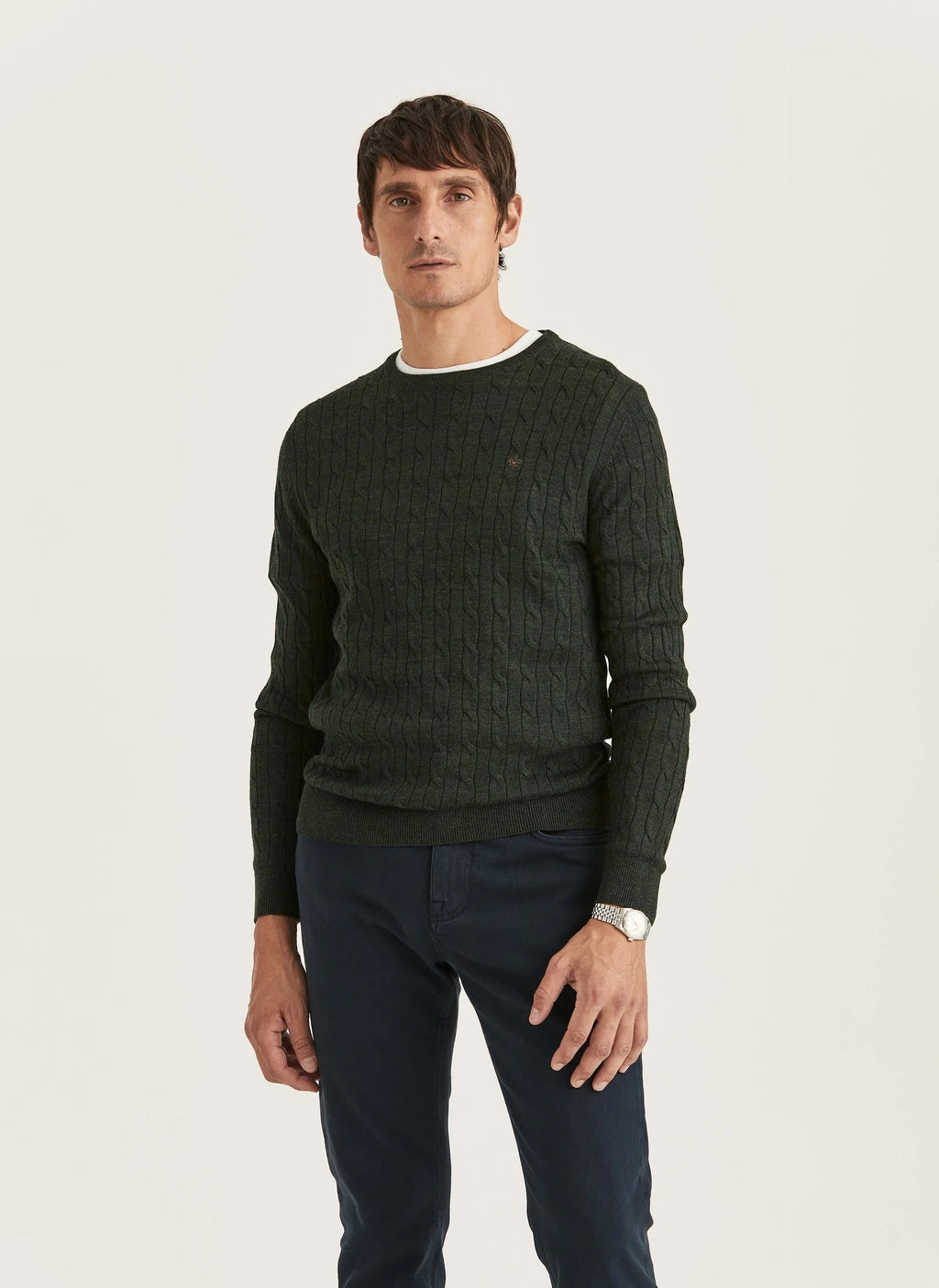 Morris Merino Cable Oneck Olive - Supermen.dk