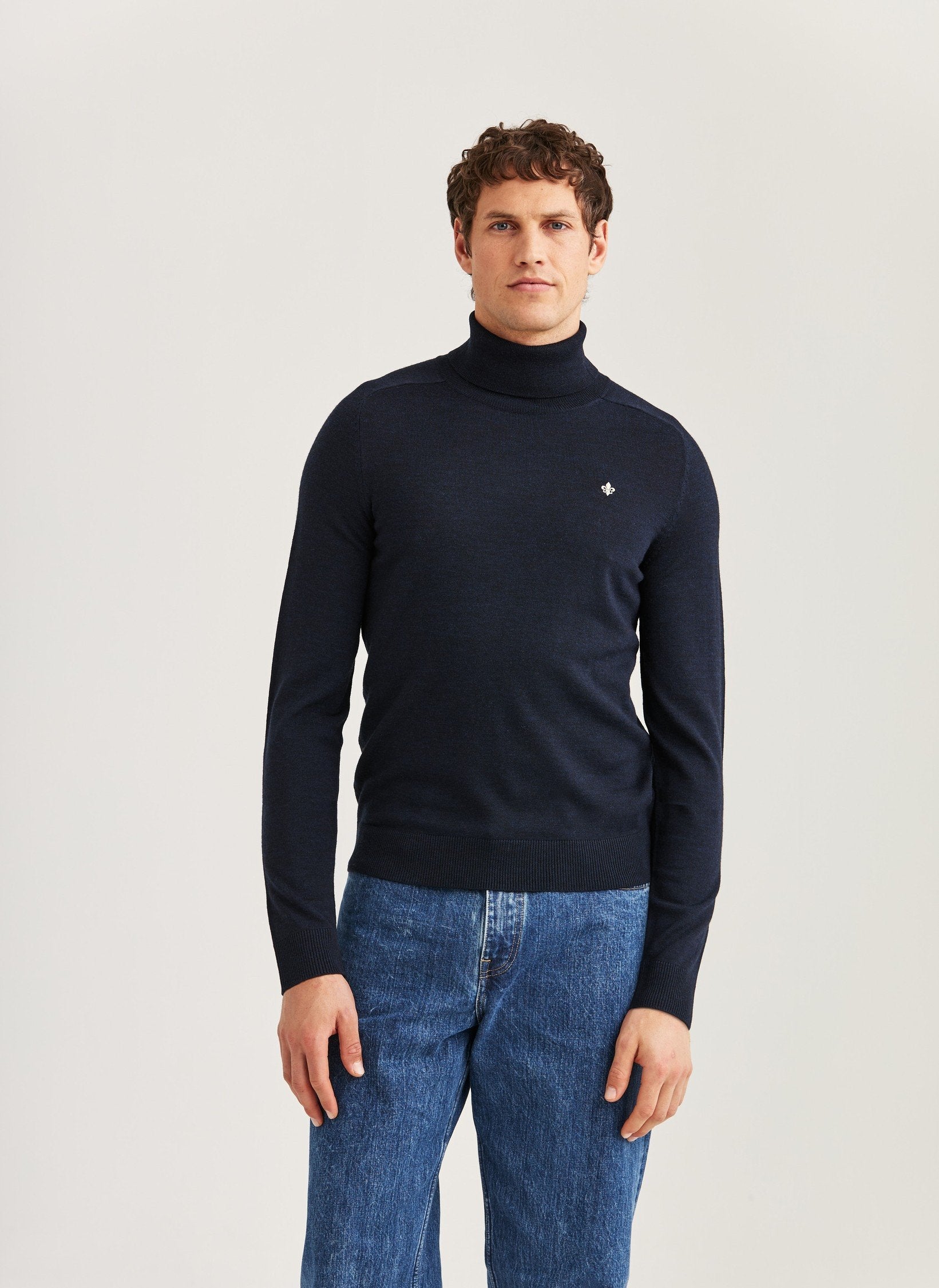 Morris Merino Roller Neck Navy - Supermen.dk