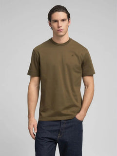Replay jersey T-shirt med rund hals i mørk oliven – model set forfra