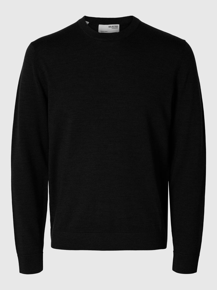 Selected merino strik i sort – produktbillede