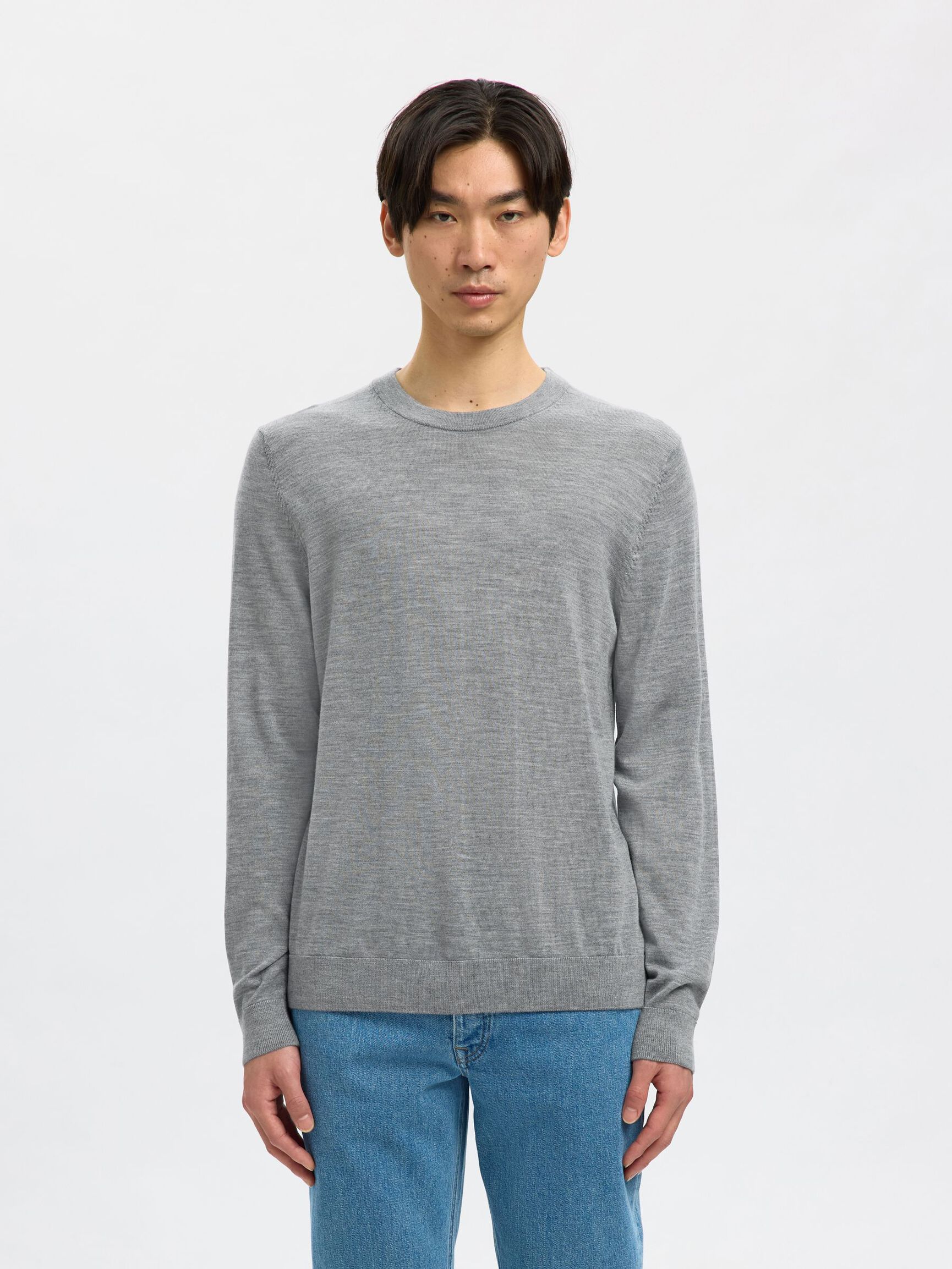 Selected Knit Merino Strik - Medium Grey Melange