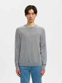 Selected Knit Merino Strik - Medium Grey Melange - Supermen.dk
